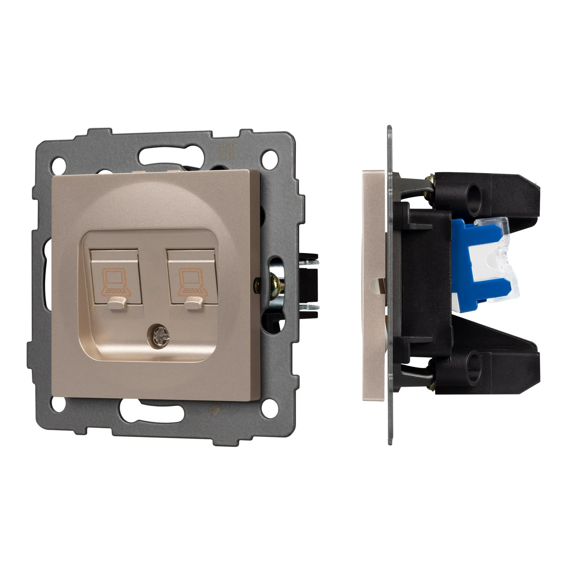 Механизм компьютерной розетки двойной SCT-MPC2-PL-GD-V (RJ-45, CAT6) (Arlight, -) - изображение товара