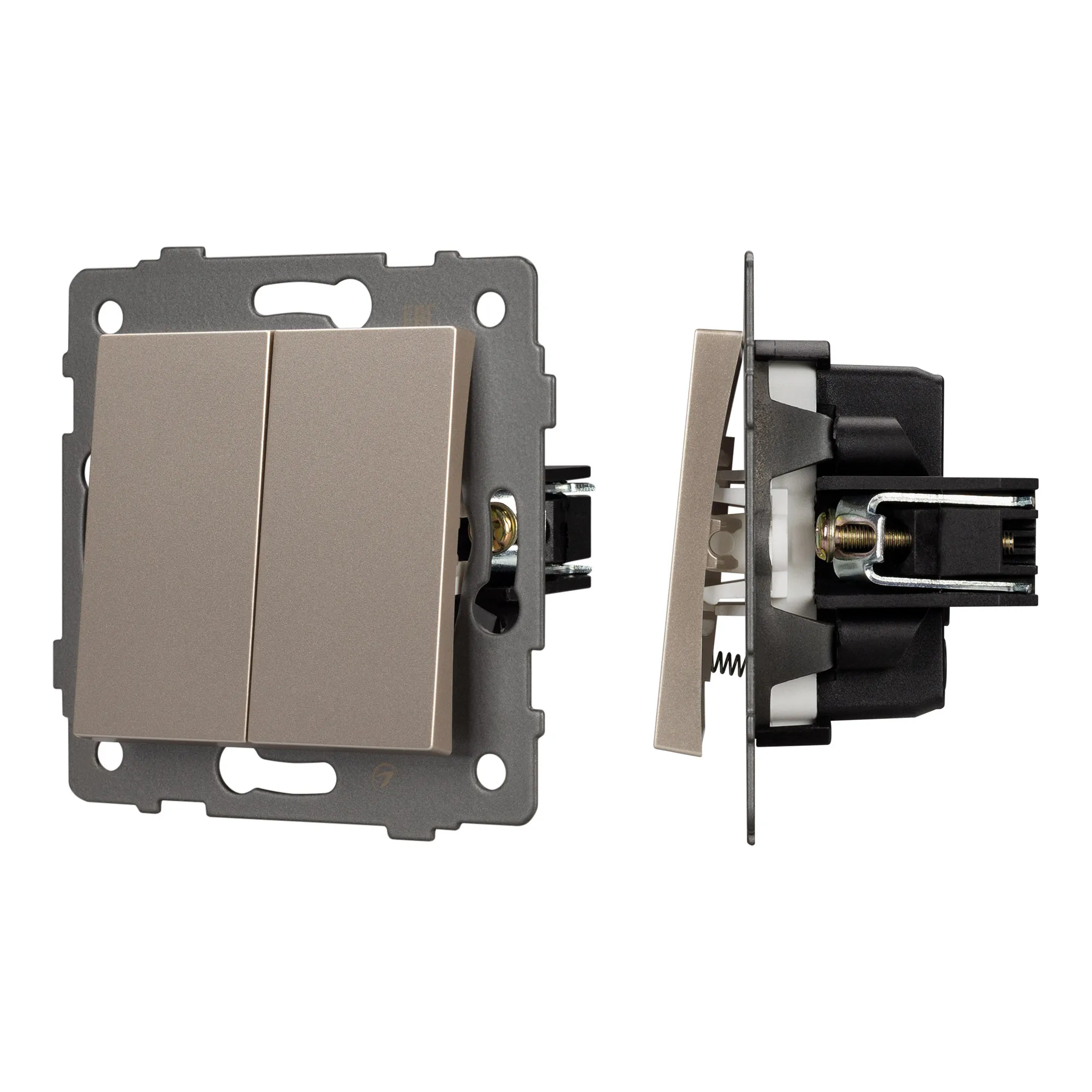 Механизм выключателя двухклавишный самовозвратный SWT-MKR2-PL-GD-V (250V, 10A) (Arlight, -) - изображение товара